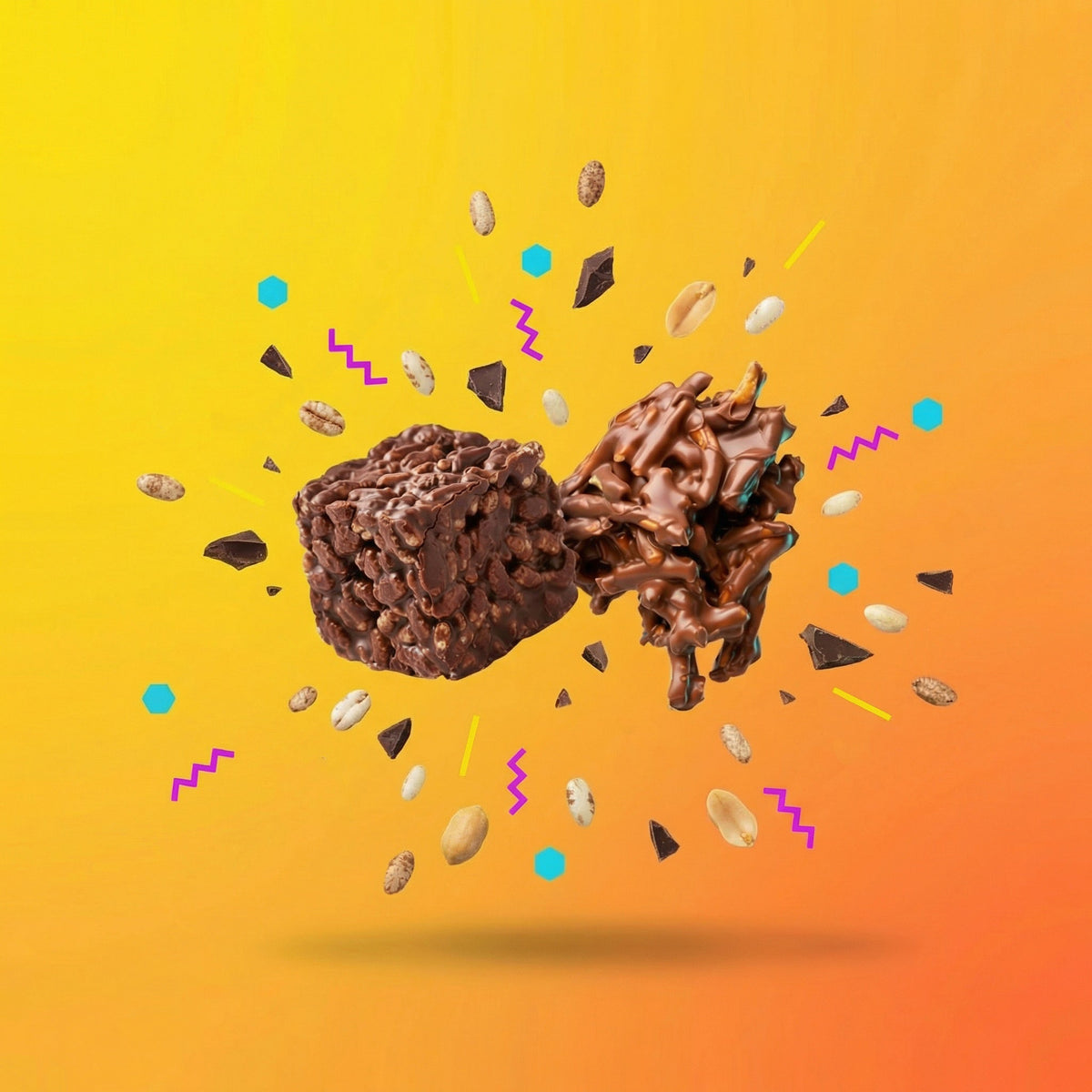 Chocolate Crackle and Chocolate Spider from the Classic Nostalgia Pack on a yellow background